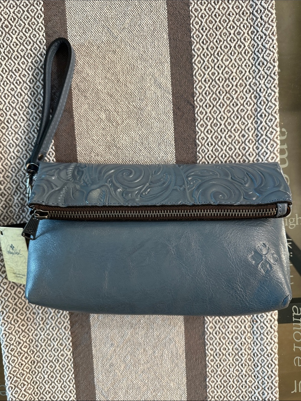 NWT Patricia Nash Valerie Foldover Zip Clutch Safflower Blue